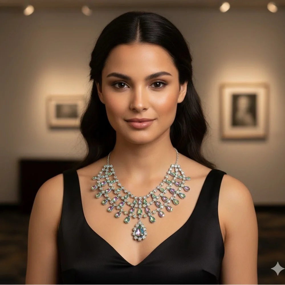 Rainbow Iridescent Statement Bib Collar Necklace